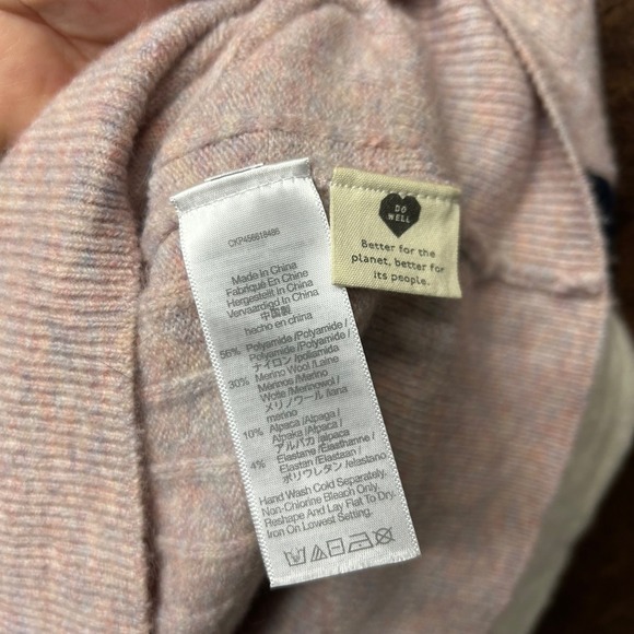 Madewell Oversized Small Pink Cream Navy Knit 5 Button Wool Alpaca Blend Sweater - Picture 6 of 7